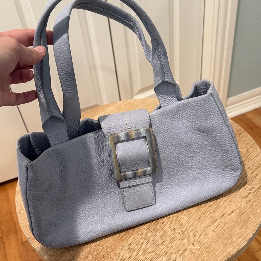 Adrienne Vittadini Light Blue Leather Shoulder Bag Buckle Detail Handbag
